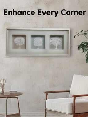 IKEA Erikslund 3D Shadow Box Trees Wood Framed Art Nature White Approx 28"X12"